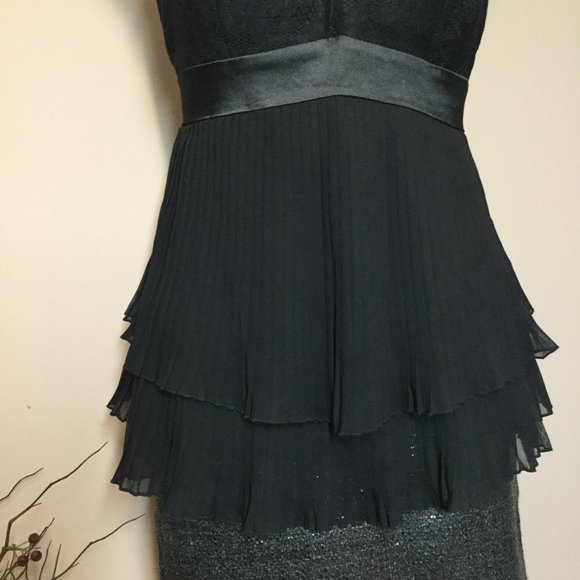 SUZY Shier Black Strapless ruffle Lace and chiffon top Size XS - Picture 3 of 8
